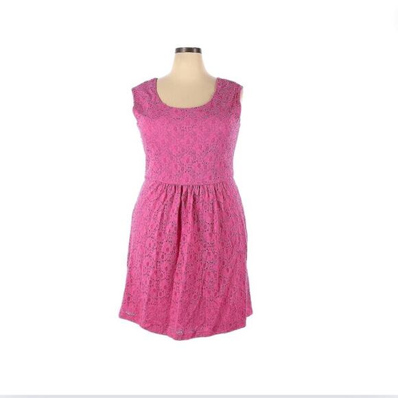 Ronni Nicole Pink Lace Sleeveless Dress XL Damask Eyelet Scoop Neck Cottage Boho - Picture 1 of 15